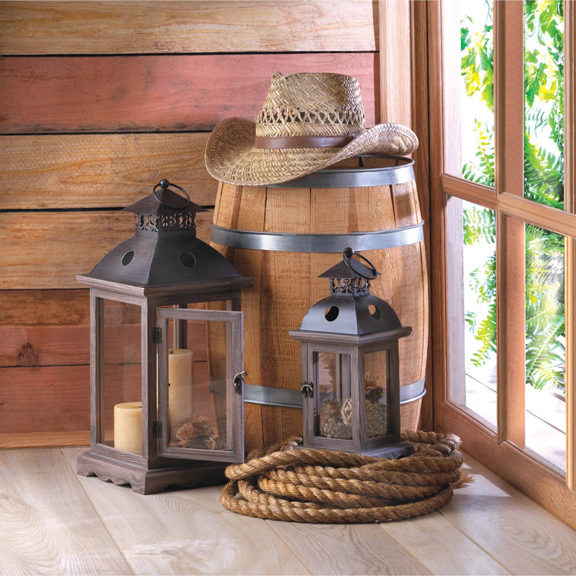 12.25" Rustic Wooden Hanging Monticello Candle Lantern